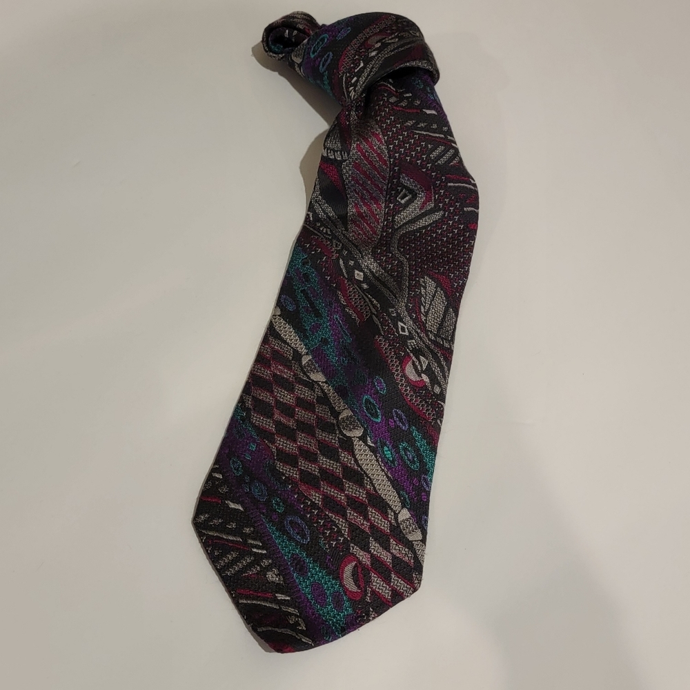 COOGI Australia mens green/purple hand 100% silk tie wide tie purple grey a